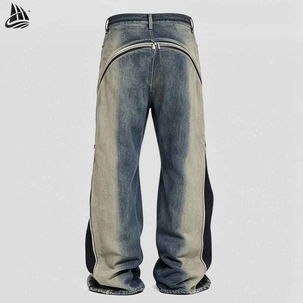 Custom Deconstructed Two-Tone Denim Pants Wholesale wholesale