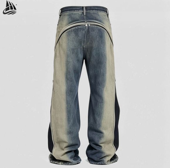 Custom Deconstructed Two-Tone Denim Pants Wholesale