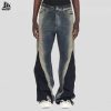 Custom Deconstructed Two-Tone Denim Pants Wholesale