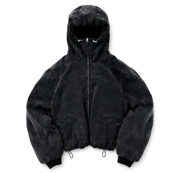 Custom Acid Wash Hooded Jacket with Patch Pockets Wholesale