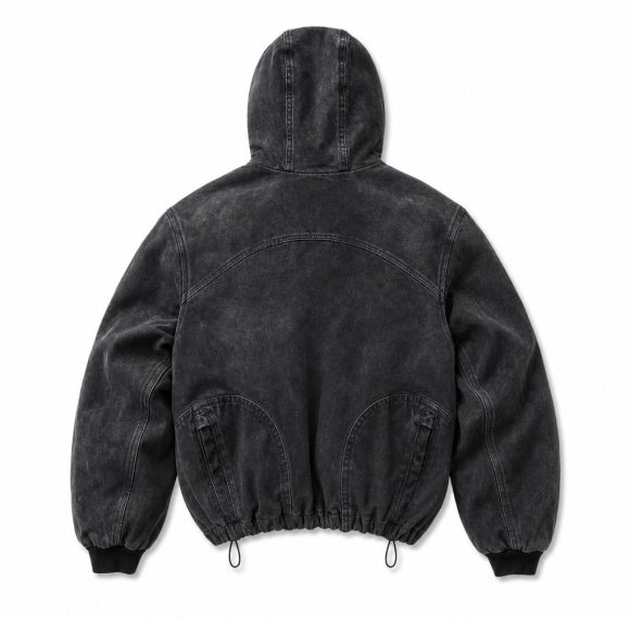 Custom Acid Wash Hooded Jacket with Patch Pockets Wholesale