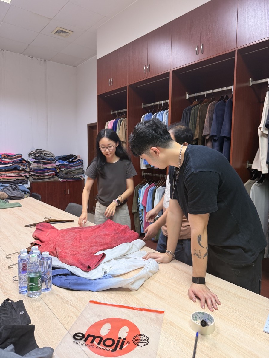Sample garments reviewed with the Canadian client before production
