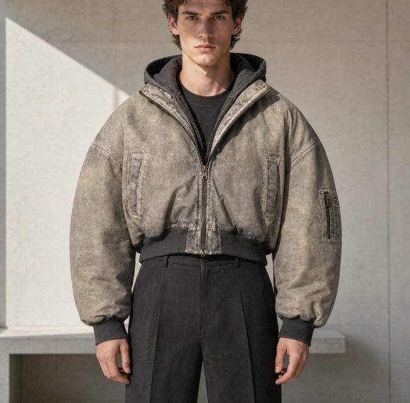 Custom Washed Oversized Hooded Bomber Jacket Wholesale