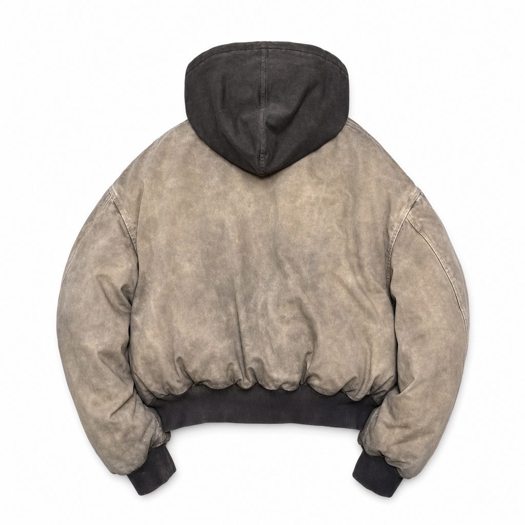 Custom Washed Oversized Hooded Bomber Jacket Wholesale wholesale