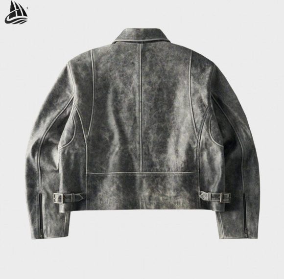 Custom Washed PU Moto Jacket with Waist Buckles Wholesale