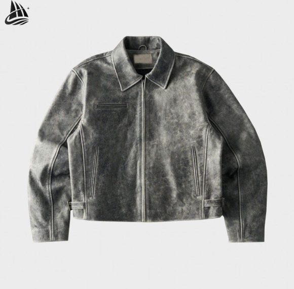 Custom Washed PU Moto Jacket with Waist Buckles Wholesale