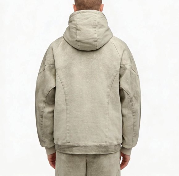 Custom Washed Olive Hooded Utility Jacket with Patch Pockets Wholesale