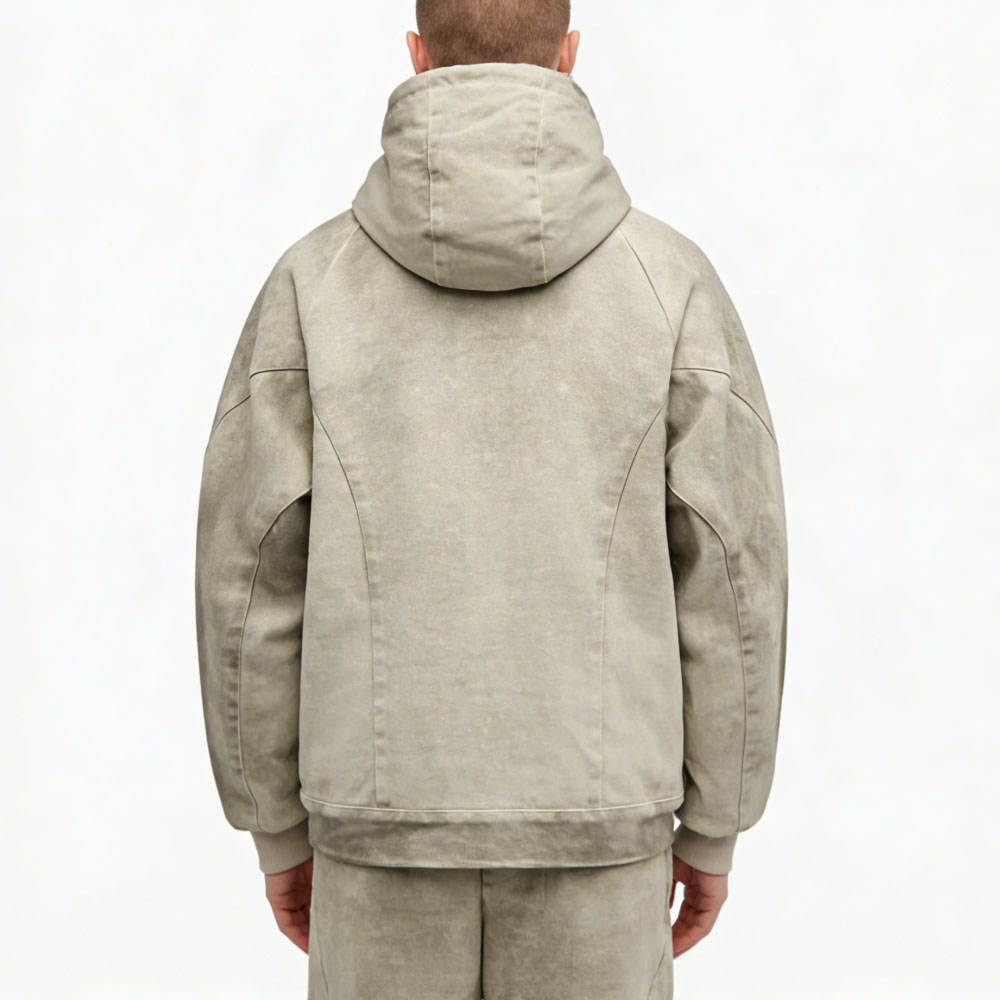 Custom Washed Olive Hooded Utility Jacket with Patch Pockets Wholesale wholesale