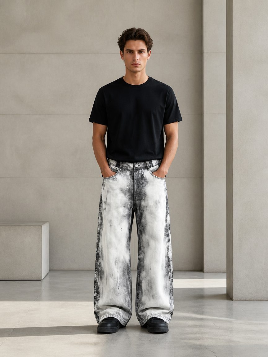 Custom Bleach Wash Wide-Leg Jeans Wholesale wholesale
