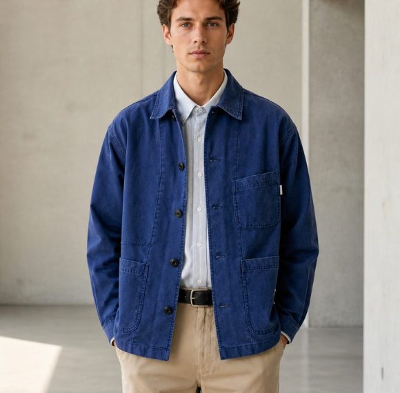 Custom Navy Work Jacket with Chest Pockets Wholesale
