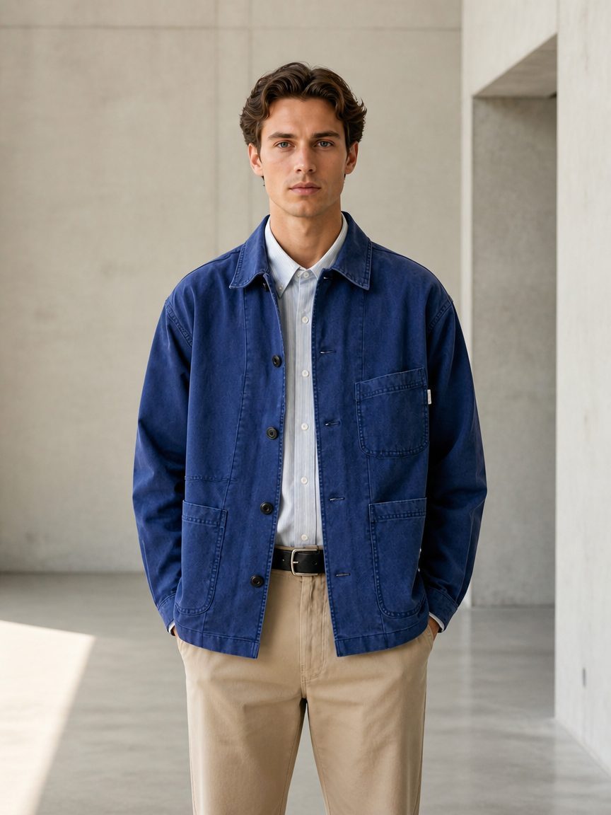 Custom Navy Work Jacket with Chest Pockets Wholesale wholesale