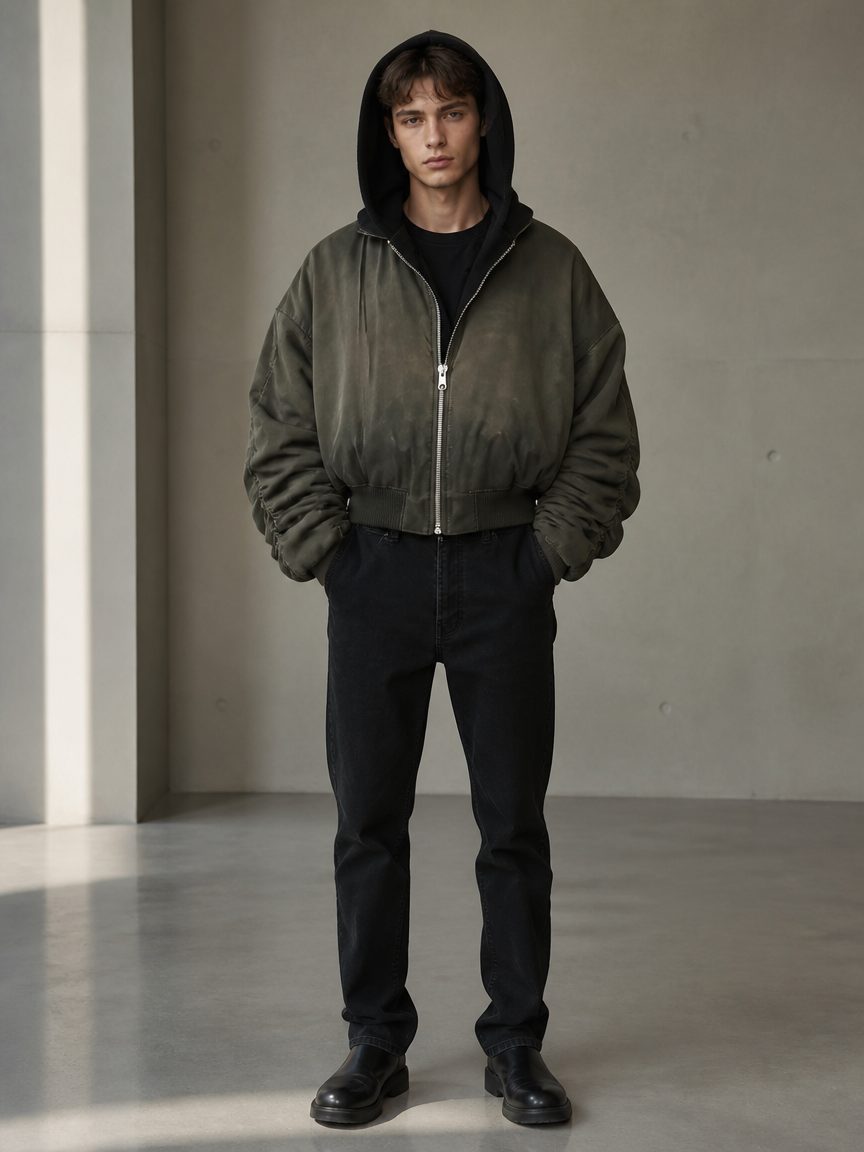 Custom Distressed Hooded Bomber Jacket Wholesale wholesale