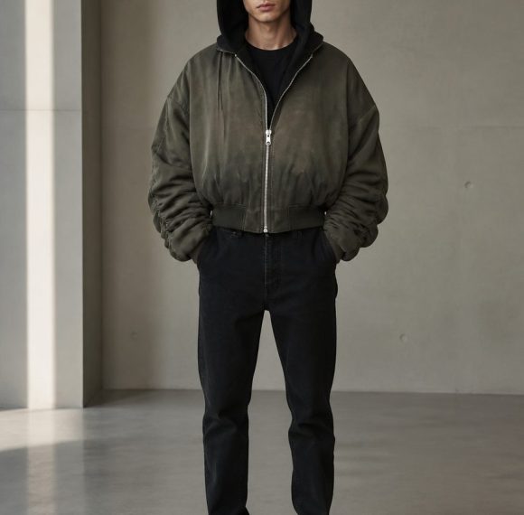 Custom Distressed Hooded Bomber Jacket Wholesale