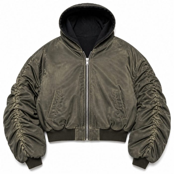 Custom Distressed Hooded Bomber Jacket Wholesale