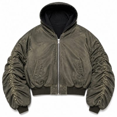 Custom Distressed Hooded Bomber Jacket Wholesale