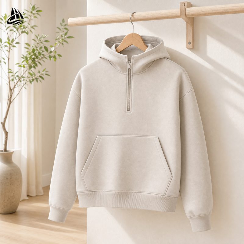 Custom Off-White Half-Zip Hoodie Wholesale wholesale