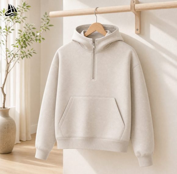 Custom Off-White Half-Zip Hoodie Wholesale