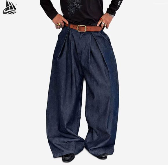 Custom Pleated Wide-Leg Jeans Wholesale
