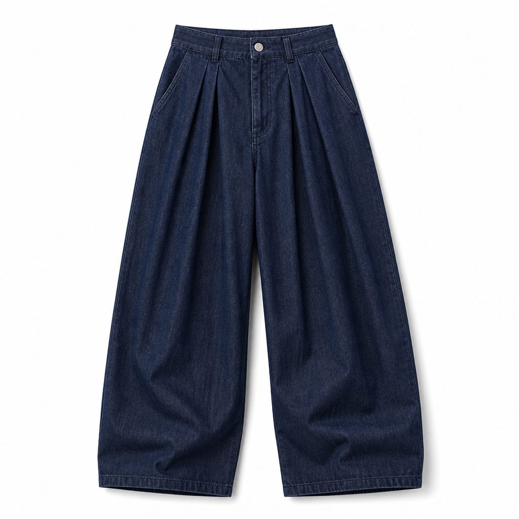 Custom Pleated Wide-Leg Jeans Wholesale wholesale