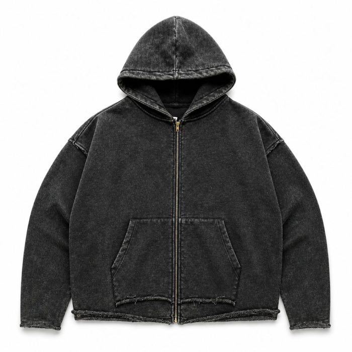 Custom Distressed Hooded Zip Jacket Wholesale