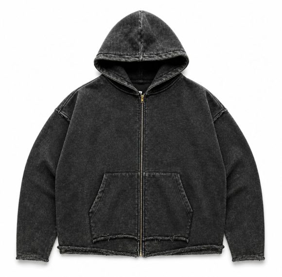 Custom Distressed Hooded Zip Jacket Wholesale