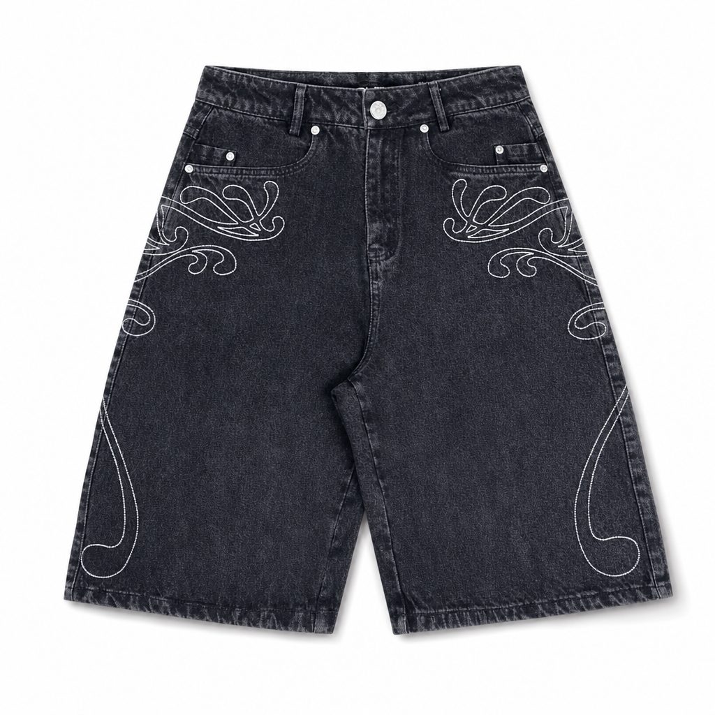 Custom Black Denim Shorts from the INFULLSAIL streetwear range