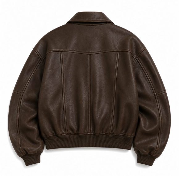 Custom Brown PU Bomber Jacket Wholesale