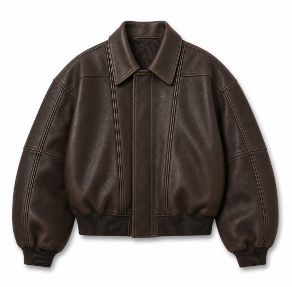 Custom Brown PU Bomber Jacket Wholesale