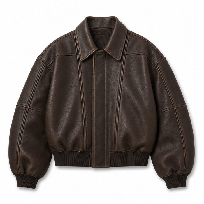 Custom Brown PU Bomber Jacket Wholesale