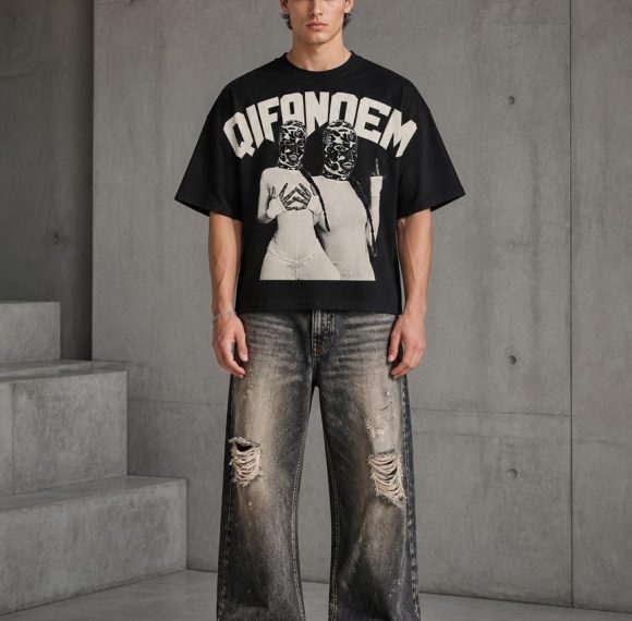 Custom Black Graphic Print Tee Wholesale