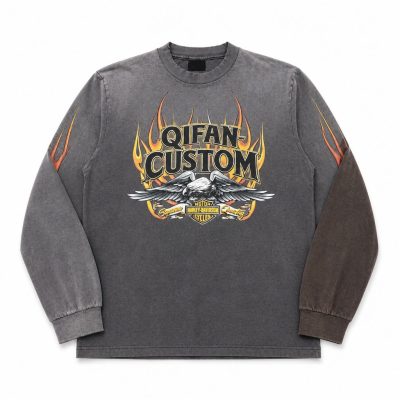 Custom Flame Print Long Sleeve Tee Wholesale