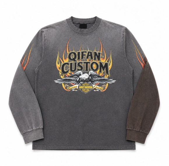 Custom Flame Print Long Sleeve Tee Wholesale