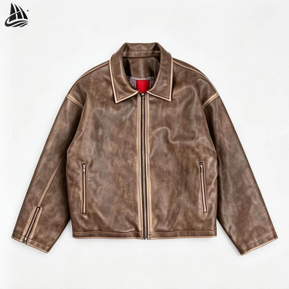 Custom Brown Distressed Leather Jacket Wholesale wholesale