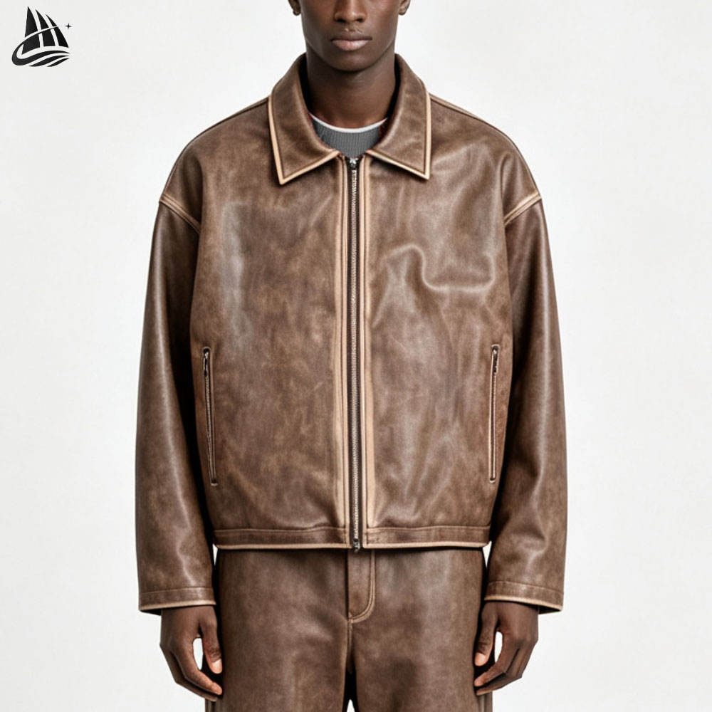Custom Brown Distressed Leather Jacket Wholesale wholesale