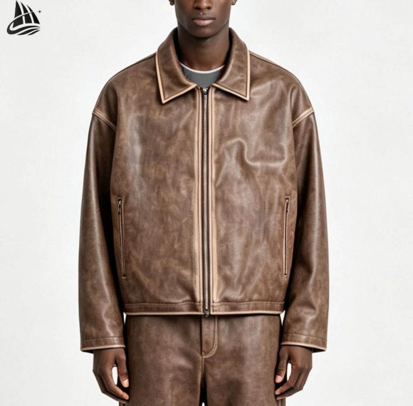 Custom Brown Distressed Leather Jacket Wholesale
