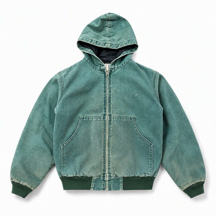 Custom Teal Hooded Utility Jacket Wholesale