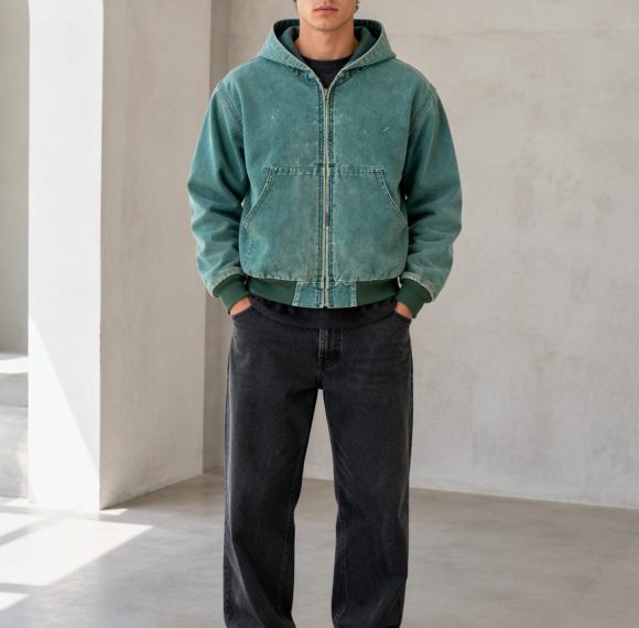 Custom Teal Hooded Utility Jacket Wholesale