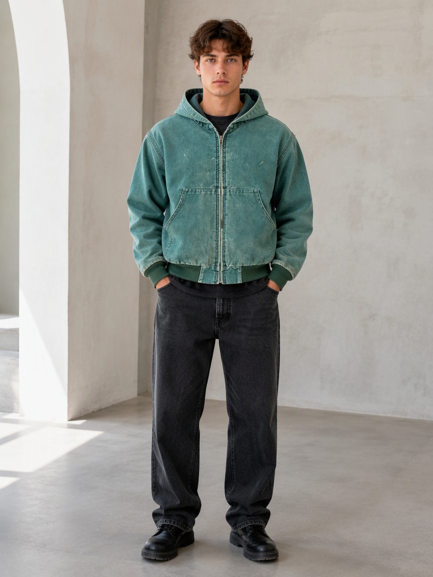 Custom Teal Hooded Utility Jacket Wholesale wholesale