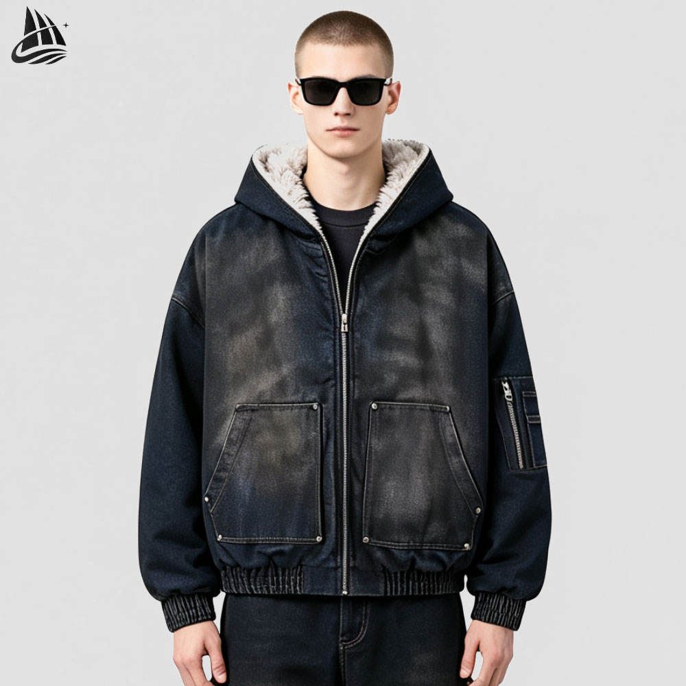 Custom Washed Denim Hooded Jacket from the INFULLSAIL streetwear range
