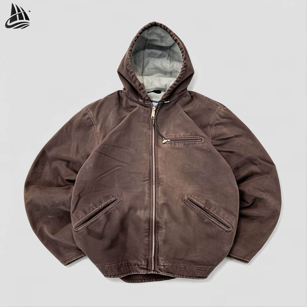 Custom Washed Brown Hooded Work Jacket Wholesale wholesale