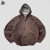 Custom Washed Brown Hooded Work Jacket Wholesale