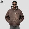 Custom Washed Brown Hooded Work Jacket Wholesale