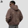 Custom Washed Brown Hooded Work Jacket Wholesale
