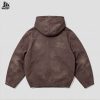 Custom Washed Brown Hooded Work Jacket Wholesale
