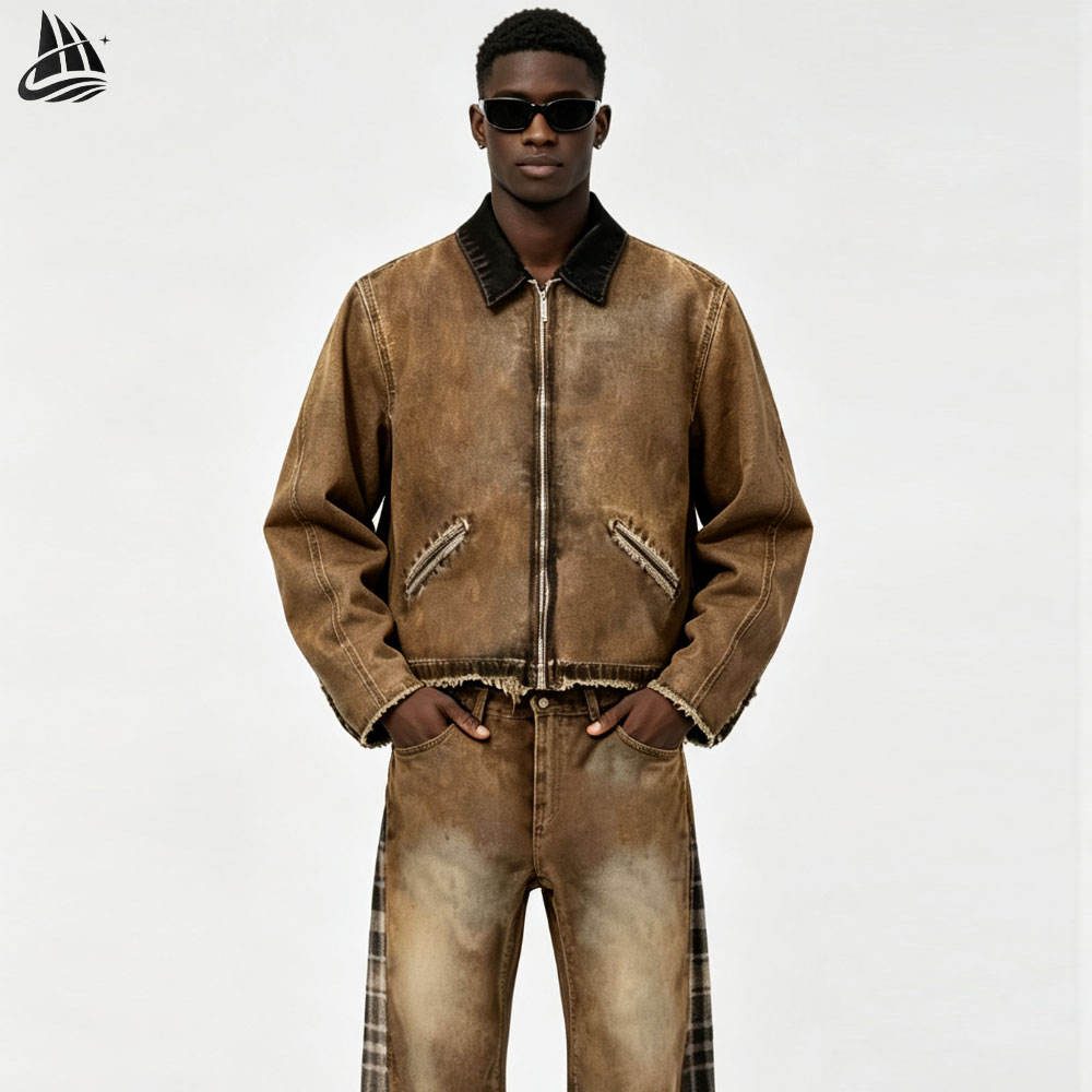 Custom Washed Denim Two-Piece Set from the INFULLSAIL streetwear range