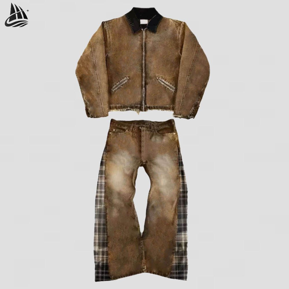 Custom Washed Denim Two-Piece Set Wholesale wholesale