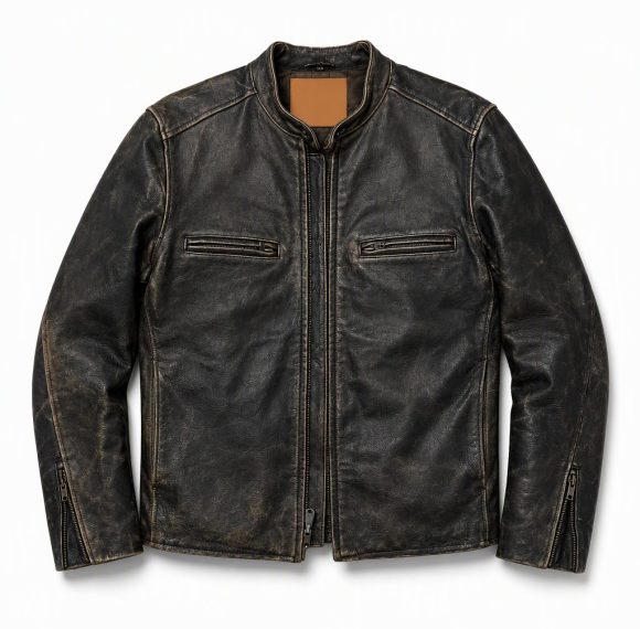 Custom Distressed Leather Moto Jacket Wholesale