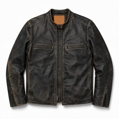 Custom Distressed Leather Moto Jacket Wholesale