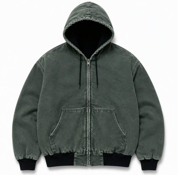 Custom Olive Hooded Work Jacket Wholesale