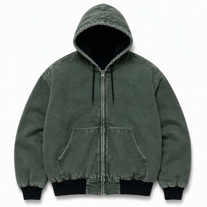 Custom Olive Hooded Work Jacket Wholesale